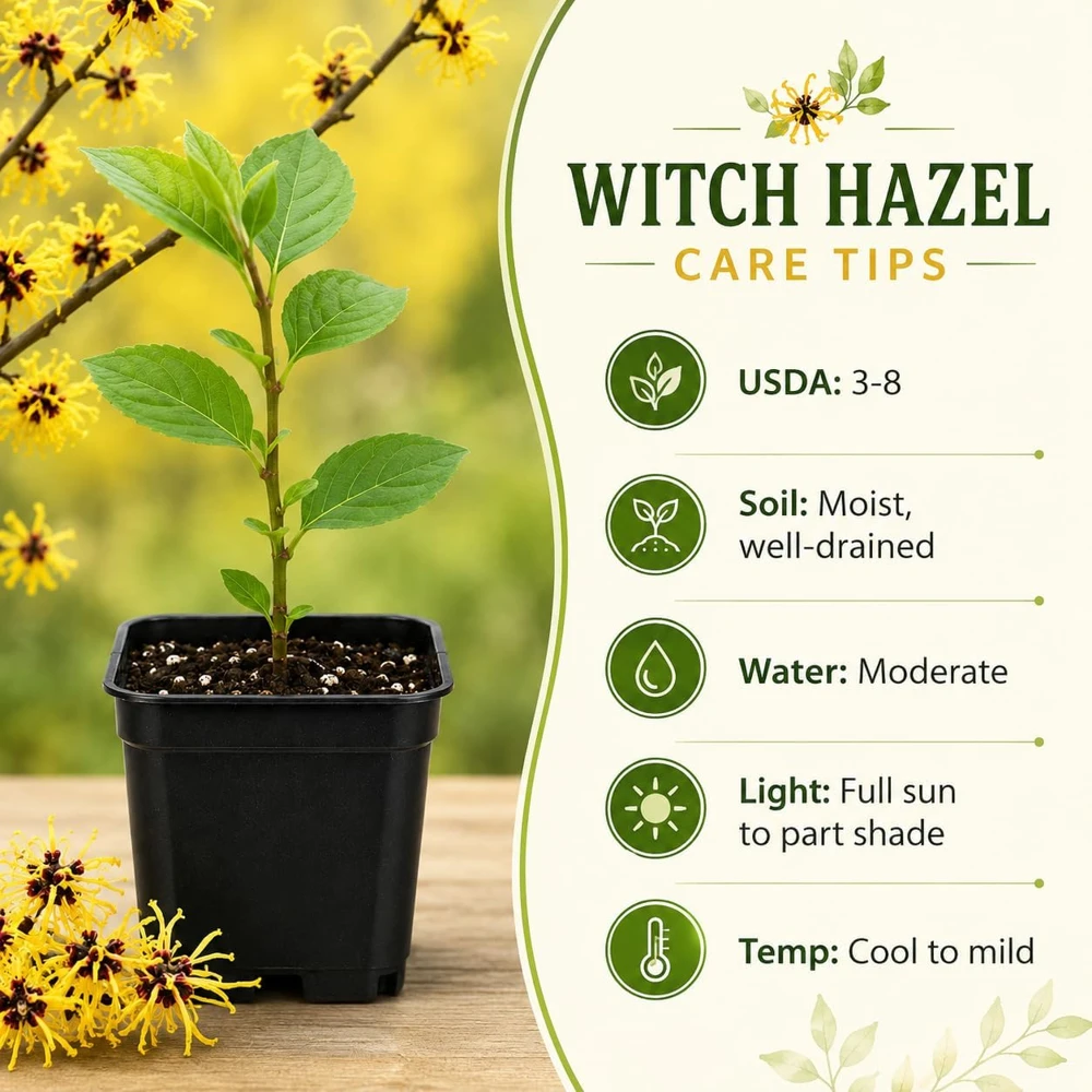 Yellow Witch Hazel Live Plant – Hamamelis Shrub – 6-12 Inch Tall – Quart Pot – Outdoor - Image 4